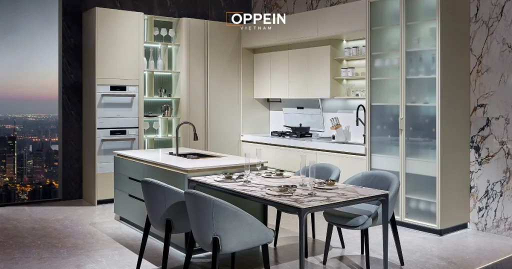 Thiết kế bếp có đảo bếp kết hợp bàn ăn