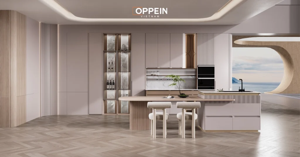 Thiết kế tủ bếp kịch trần tối ưu lưu trữ