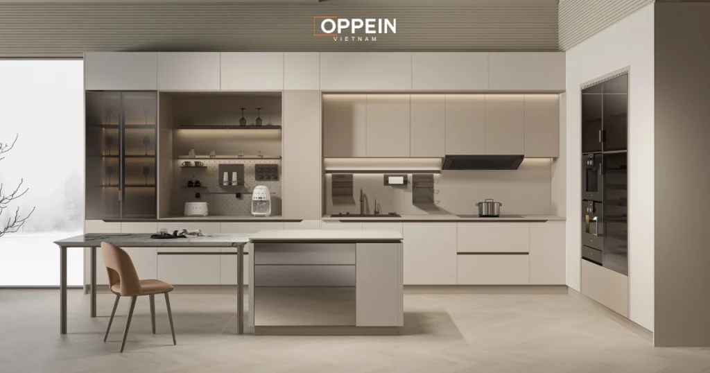 Mẫu bếp hiện đại với tông pastel nhẹ nhàng