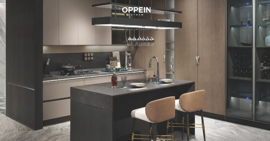 Tủ bếp tích hợp quầy bar tiện lợi