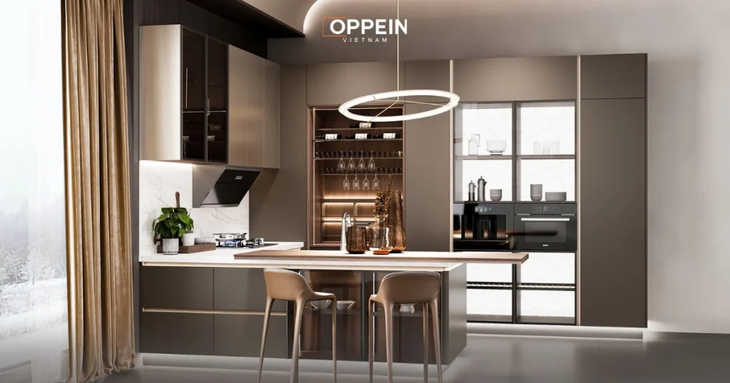 Thiết kế bếp sử dụng nội thất gỗ tự nhiên