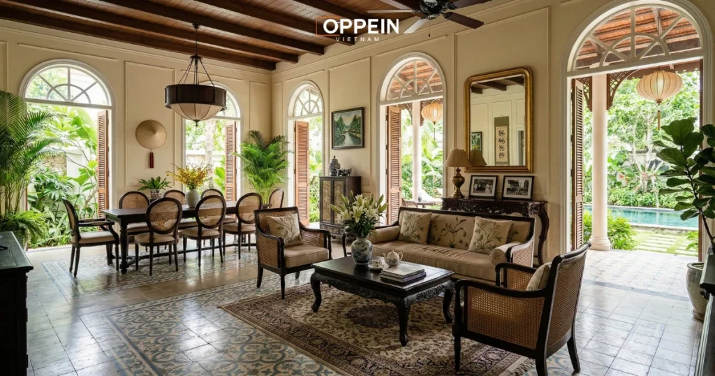 Biệt thự thiết kế phong cách nội thất Indochine