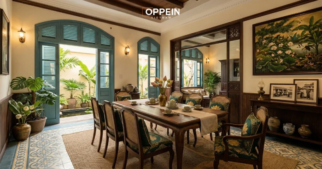 Phòng ăn thiết kế theo phong cách nội thất Indochine