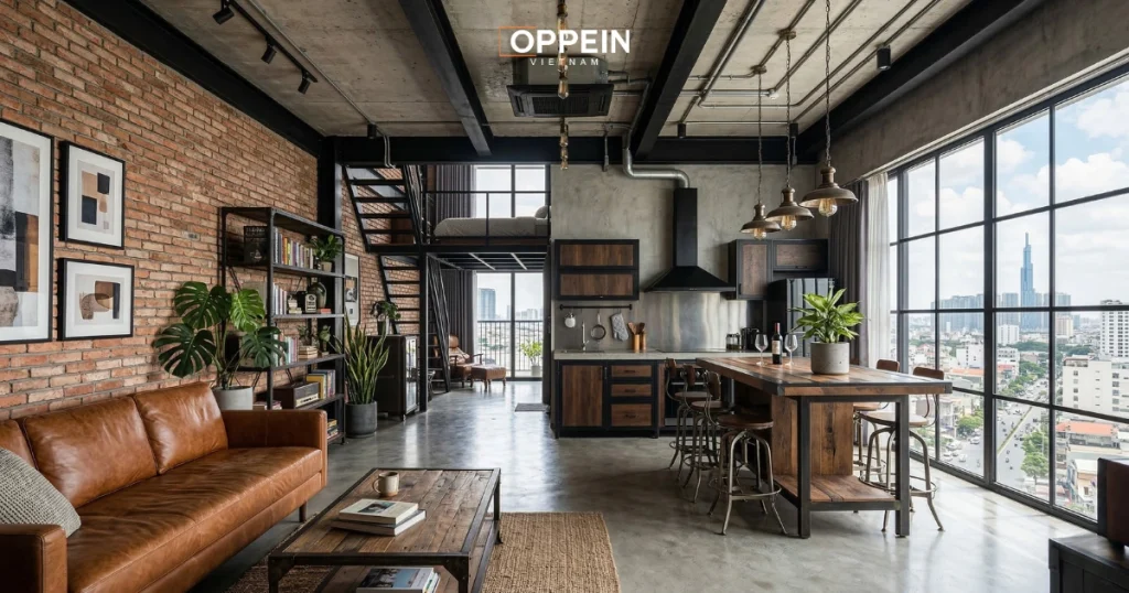 Oppein - Chuyên thiết kế và thi công phong cách nội thất Industrial cho gia đình