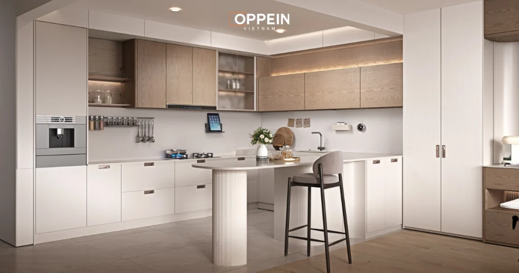 Tủ bếp kết hợp bàn đảo hiện đại