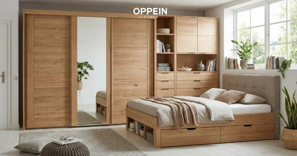 Oppein - Đơn vị thiết kế và thi công tủ quần áo cửa lùa 1m2 uy tín