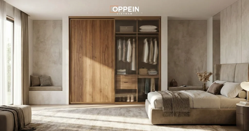 Tủ quần áo cửa lùa 1m2 phong cách tối giản