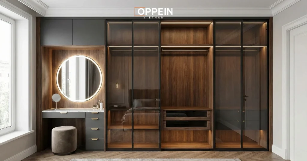 Tủ quần áo cửa lùa 1m2 cánh kính