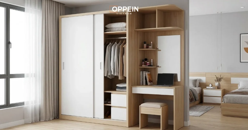 Tủ quần áo cửa lùa 1m2 kết hợp bàn làm việc/bàn trang điểm