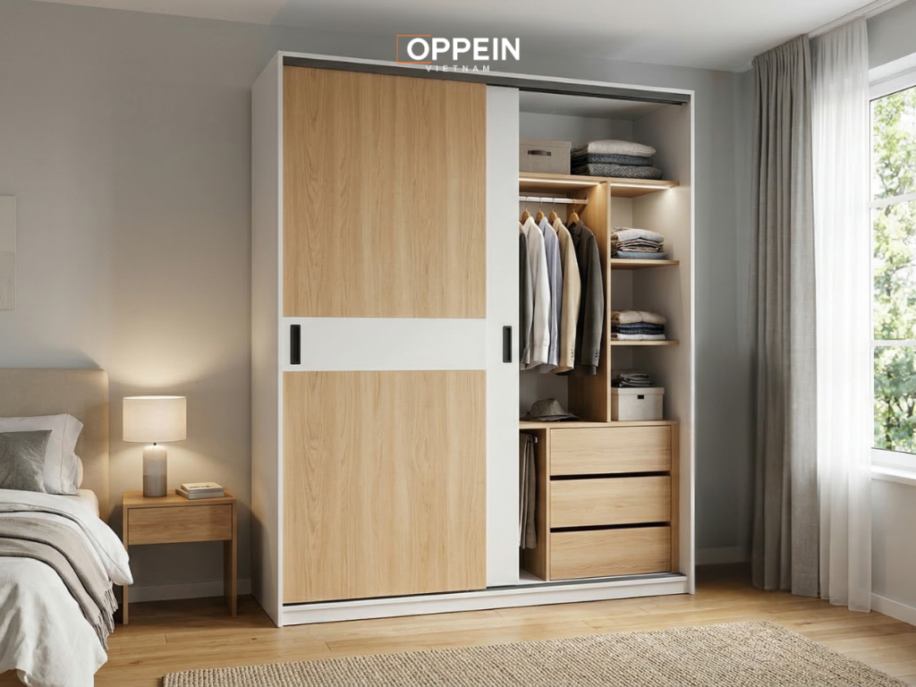 Tủ quần áo cửa lùa 1m6 phong cách hiện đại