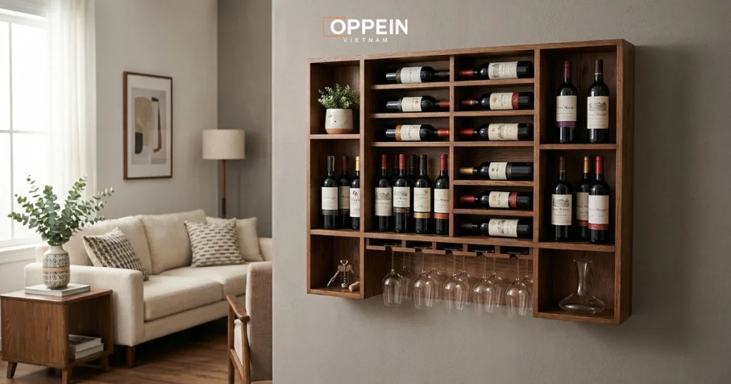 Mẫu tủ rượu treo tường cho phòng khách
