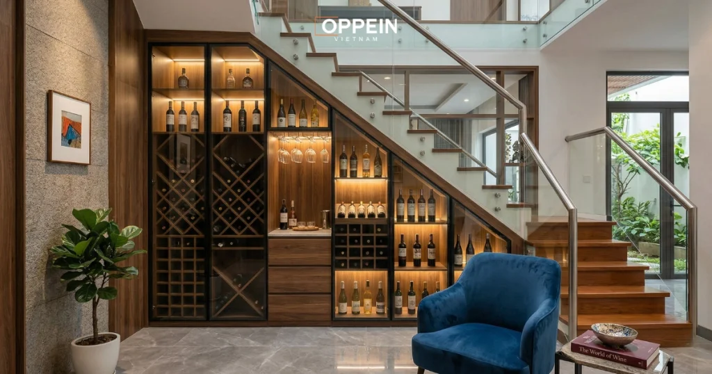 Mẫu tủ rượu đặt dưới gầm cầu thang