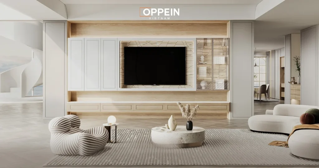 Mẫu tủ gỗ trưng bày phòng khách sang trọng, cao cấp