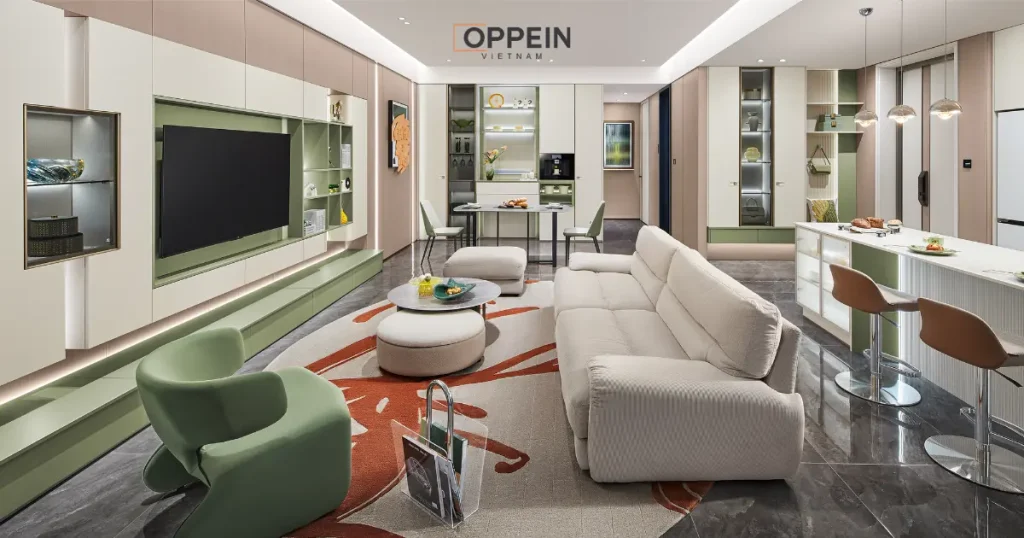 Mẫu tủ phòng khách bằng gỗ công nghiệp hiện đại