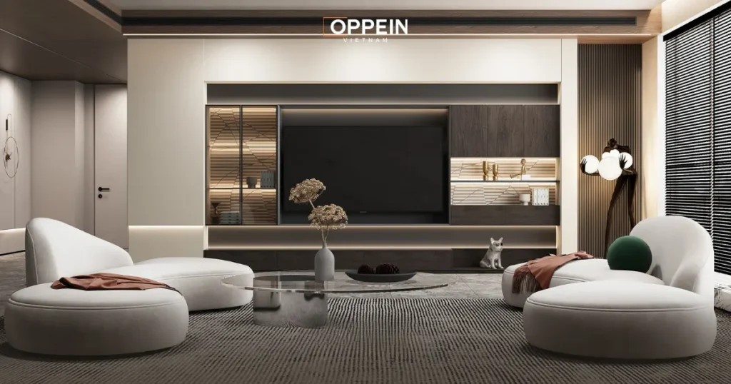 Mẫu tủ phòng khách theo phong cách hiện đại