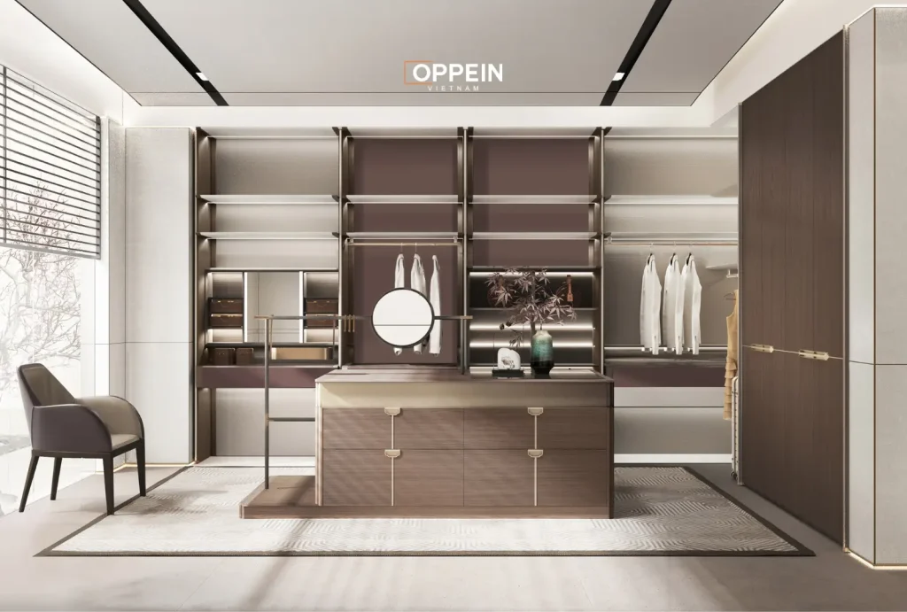 Tủ quần áo kết hợp bàn trang điểm phong cách tân cổ điển