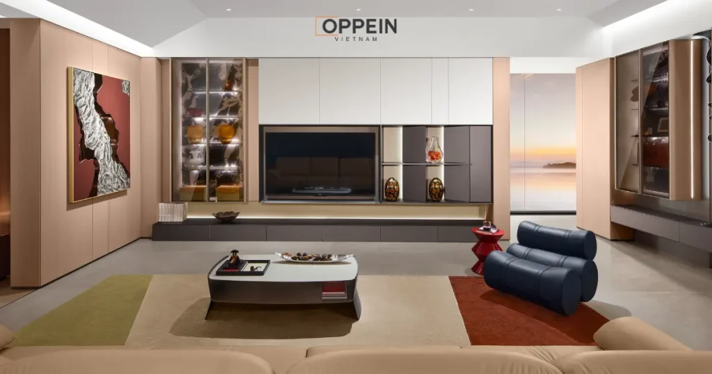 Tủ tivi phòng khách làm bằng gỗ công nghiệp